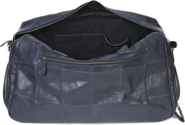 Aaron Leather Duffle Bag for Men, 30L Overnight Weekender Garment Duffel Bags for Travel, Carry on Mens Weekend Bag for Traveling, Gym, Luggage Bag, Perfect Classic Gift for Father'S Day - Navy Blue