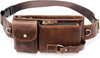 Cowhide Waist Fanny Pack-Genuine Leather and Slim with Adjustable Waistband Oil Coffee