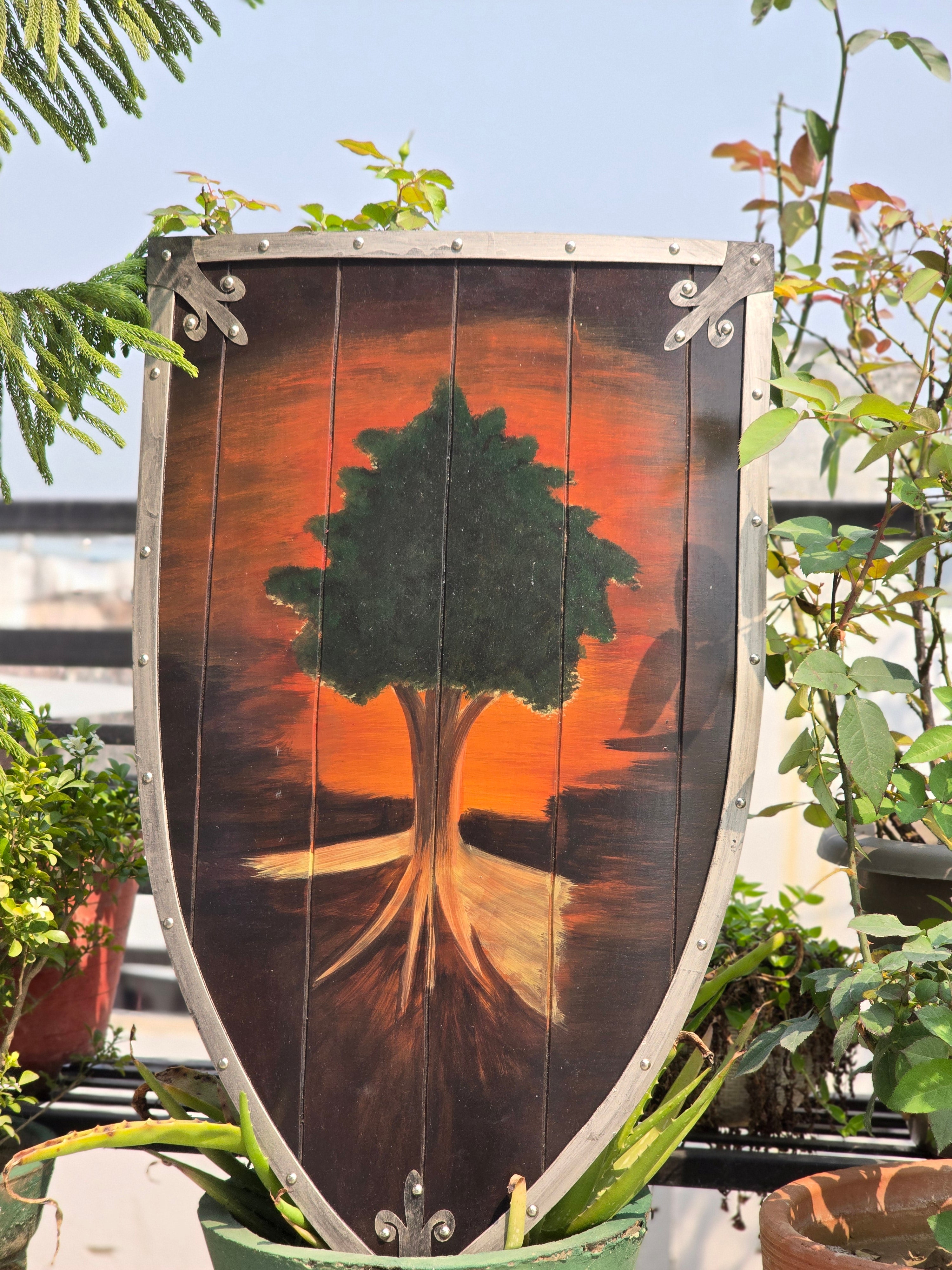 Handcrafted Tree of Life Viking Shield Wall Decor – Medieval Wooden Shield Art