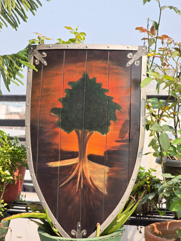 Handcrafted Tree of Life Viking Shield Wall Decor – Medieval Wooden Shield Art