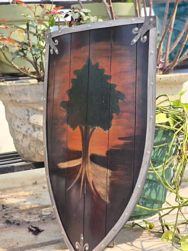 Handcrafted Tree of Life Viking Shield Wall Decor – Medieval Wooden Shield Art