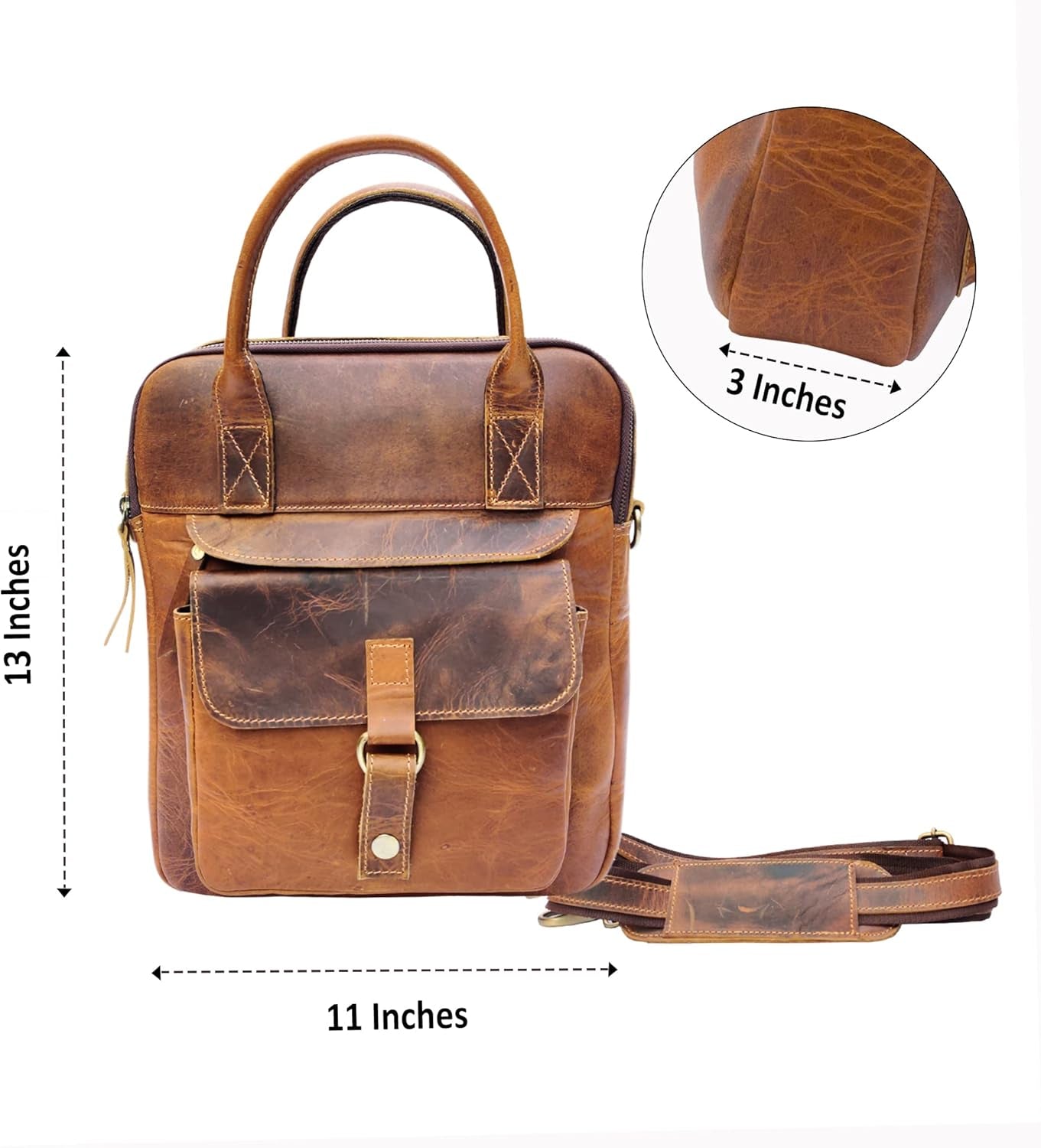 Full Grain Buff Leather Messenger Bag for Men and Women Shoulder Bags for Business|Travel|Office