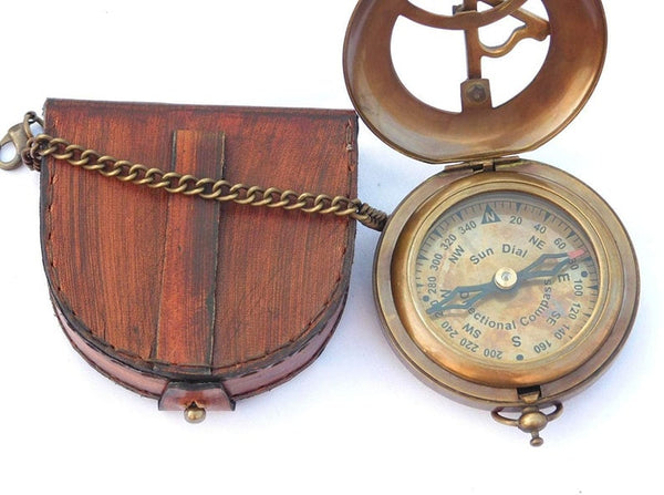 SUNDIAL COMPASS WITH LEATHER BAG