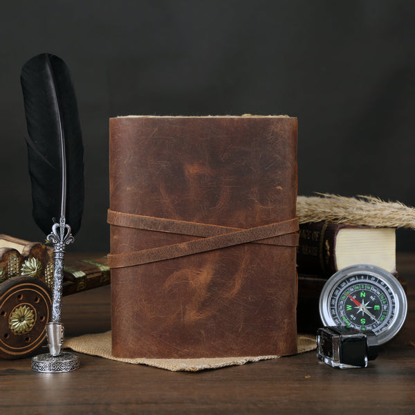 Leather Journal with Lined Deckle Edge Paper 8X6 Inch and Vintage Key/ Handmade Writing Notebook Diary/ Bound Daily Notepad for Men & Women Medium, Sketch/Writing Pad, Gift for Artists