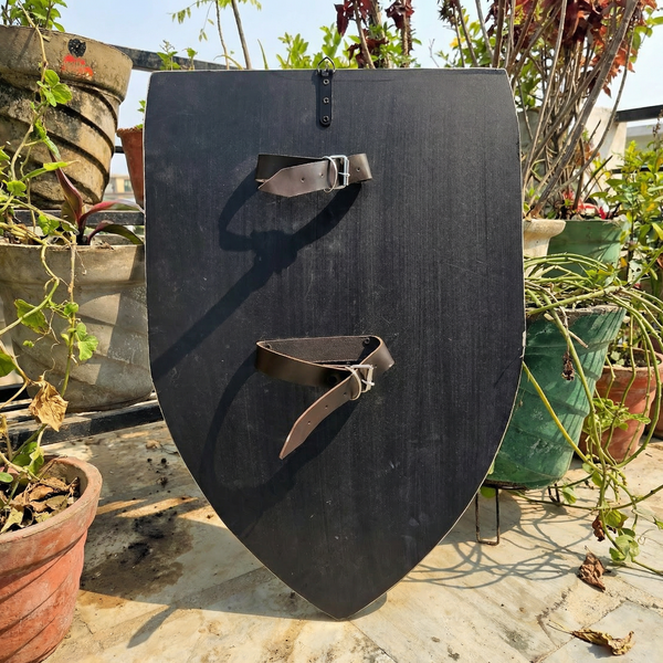 Handcrafted Medieval Winged Crest Shield – Vintage Wooden Wall Decor