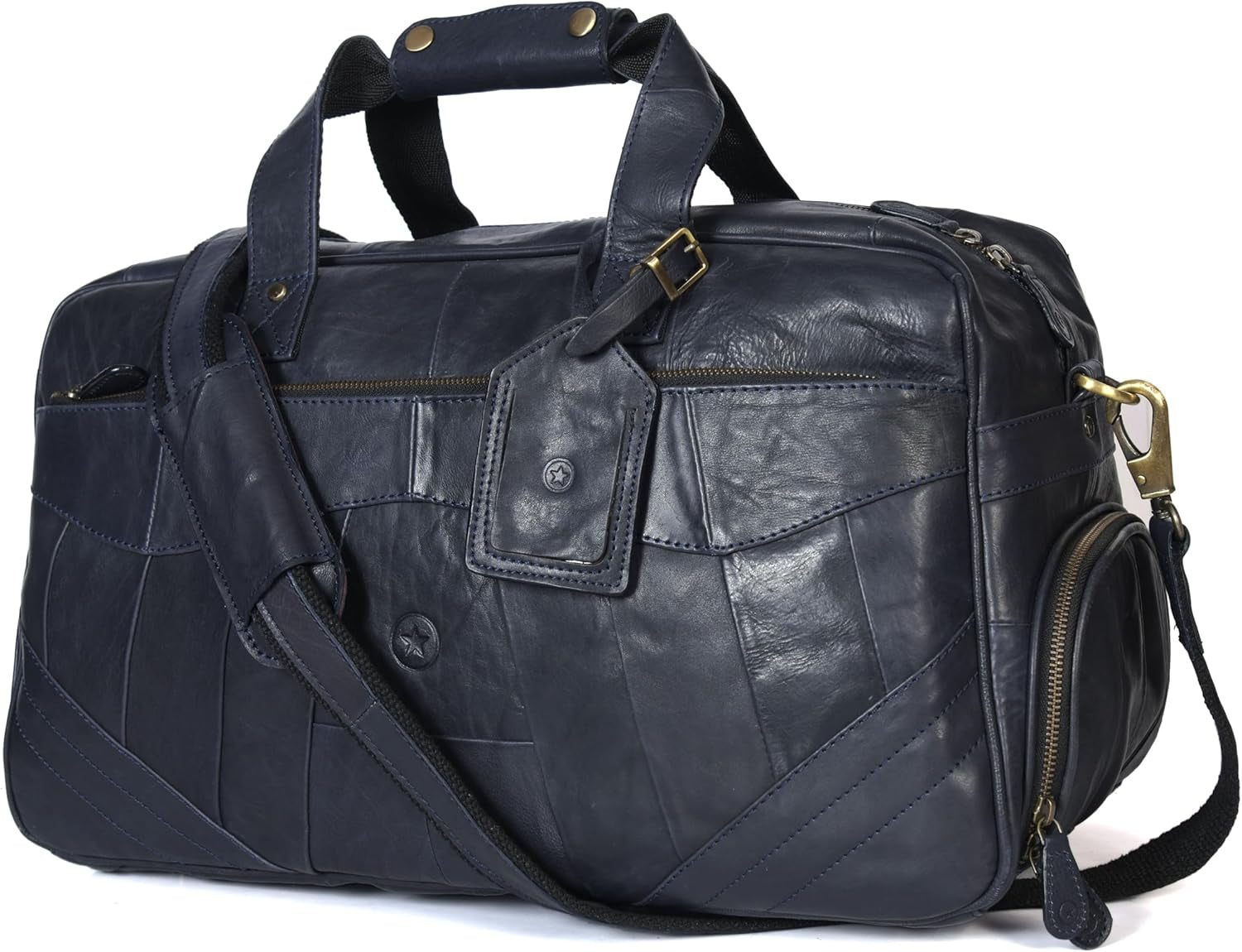 Aaron Leather Duffle Bag for Men, 30L Overnight Weekender Garment Duffel Bags for Travel, Carry on Mens Weekend Bag for Traveling, Gym, Luggage Bag, Perfect Classic Gift for Father'S Day - Navy Blue