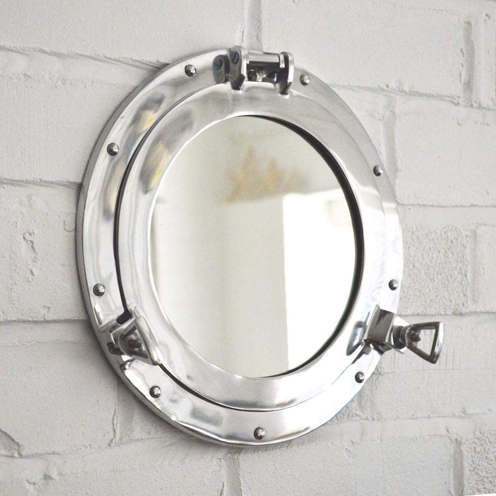 Beautiful Aluminum Porthole Mirror - 17inch W/ Chrome silver Finish