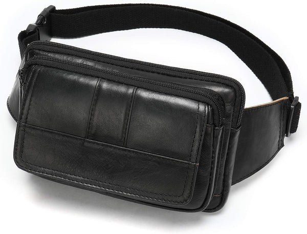 Fanny Pack for Men and Women, Leather Sling Waist Bag for Hiking Running Travel - Durable Cowhide Leather