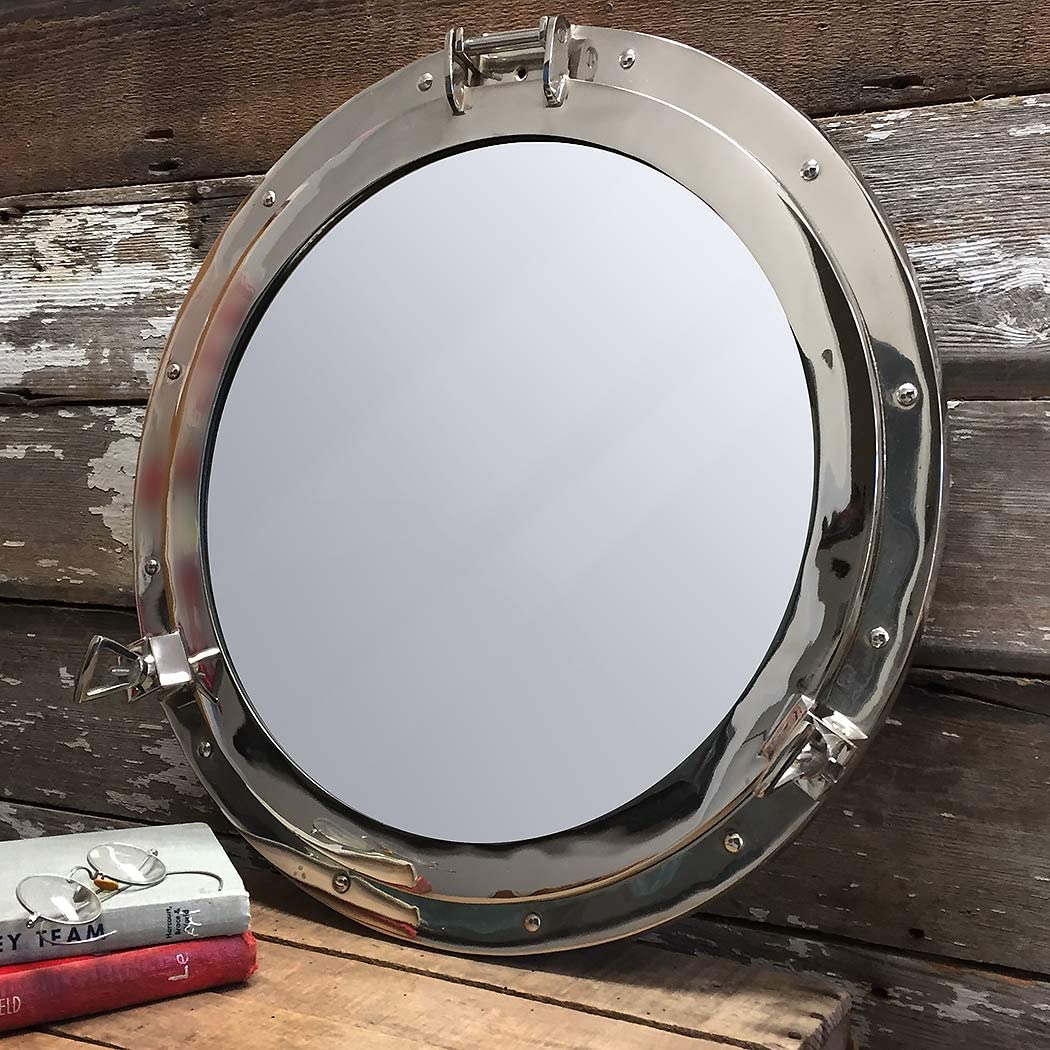 Beautiful Aluminum Porthole Mirror - 17inch W/ Chrome silver Finish