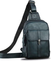 Genuine Leather Sling Bag Casual Shoulder Hiking Backpack Vintage Handmade Crossbody Bag Retro Chest Daypack (Navyblue)