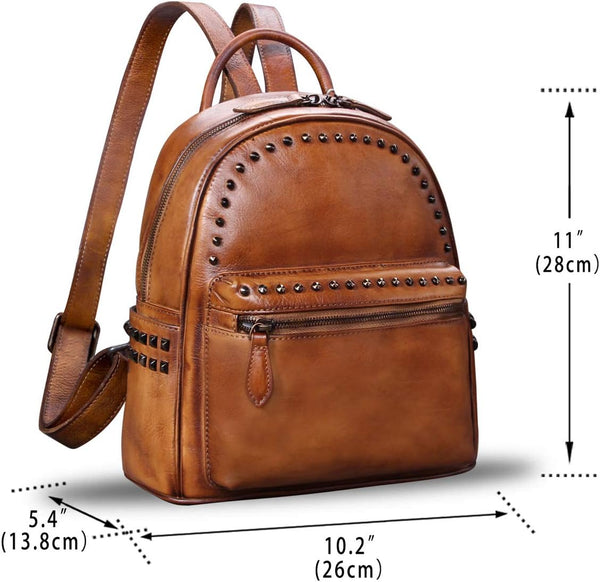 Genuine Leather Backpack for Women Vintage Real Leather Knapsack Purse Shoulder Rucksack Fashion Daypack Bag (Brown)