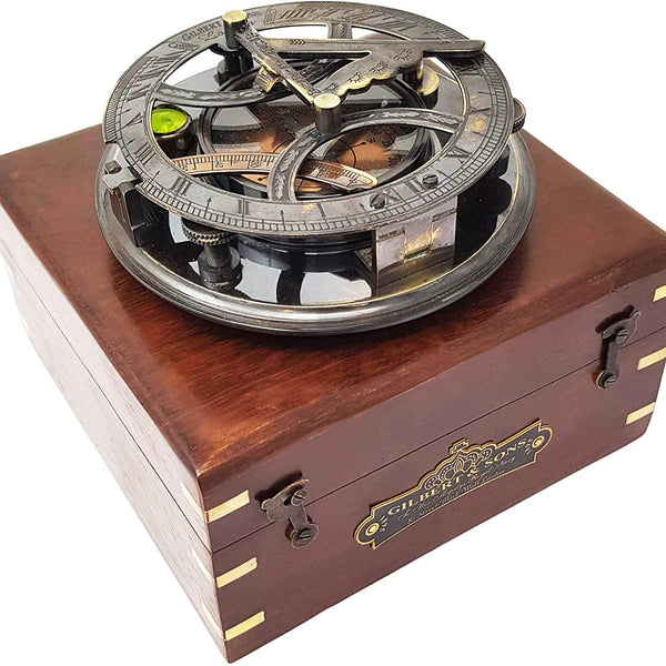 Nautical Sundial Compass in Rosewood Case – Vintage Gift for Explorers