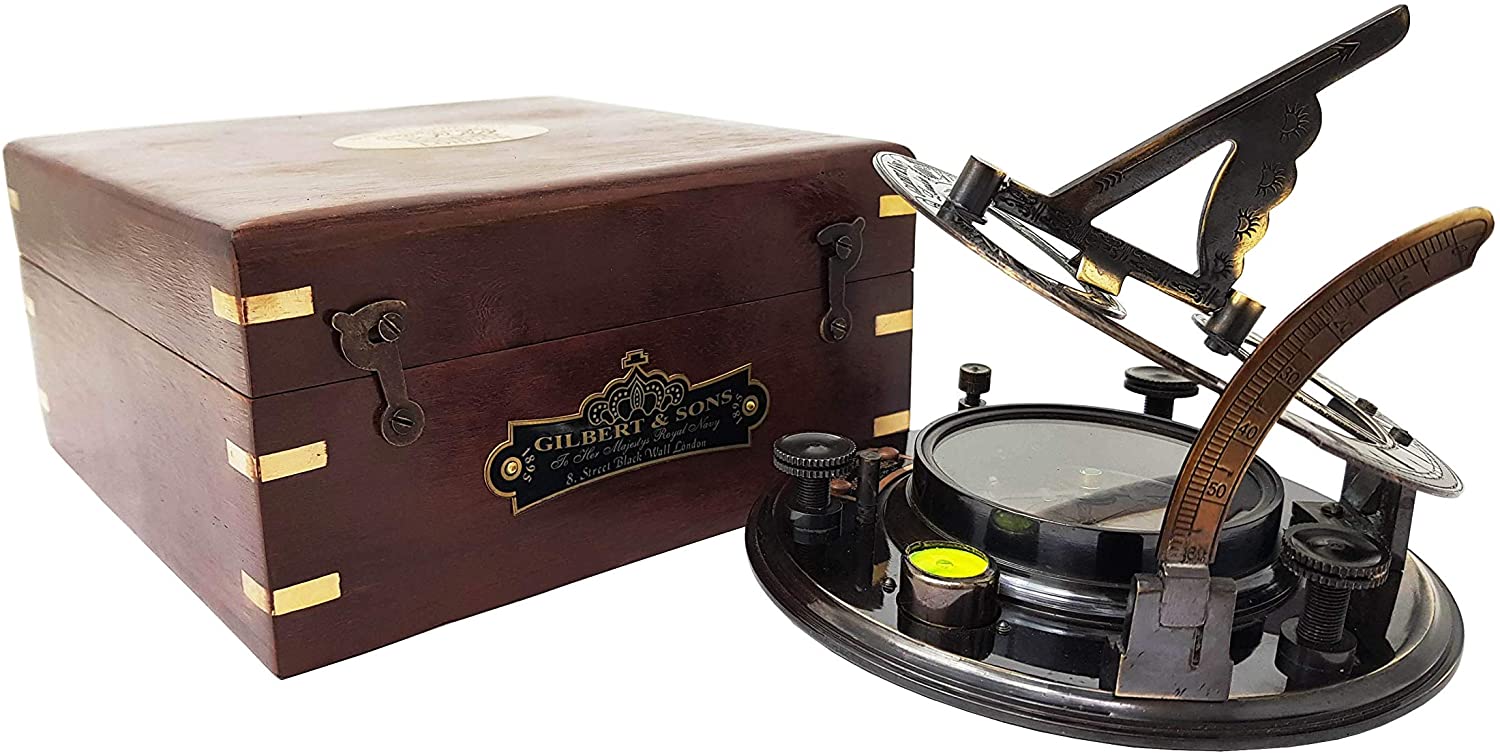 Nautical Sundial Compass in Rosewood Case – Vintage Gift for Explorers