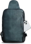 Genuine Leather Sling Bag Casual Shoulder Hiking Backpack Vintage Handmade Crossbody Bag Retro Chest Daypack (Navyblue)