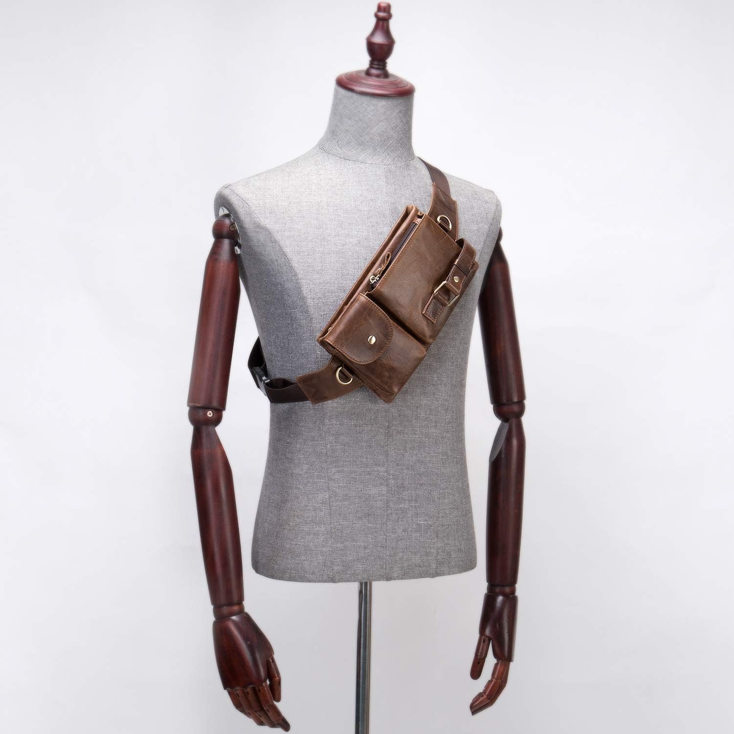 Cowhide Waist Fanny Pack-Genuine Leather and Slim with Adjustable Waistband Oil Coffee