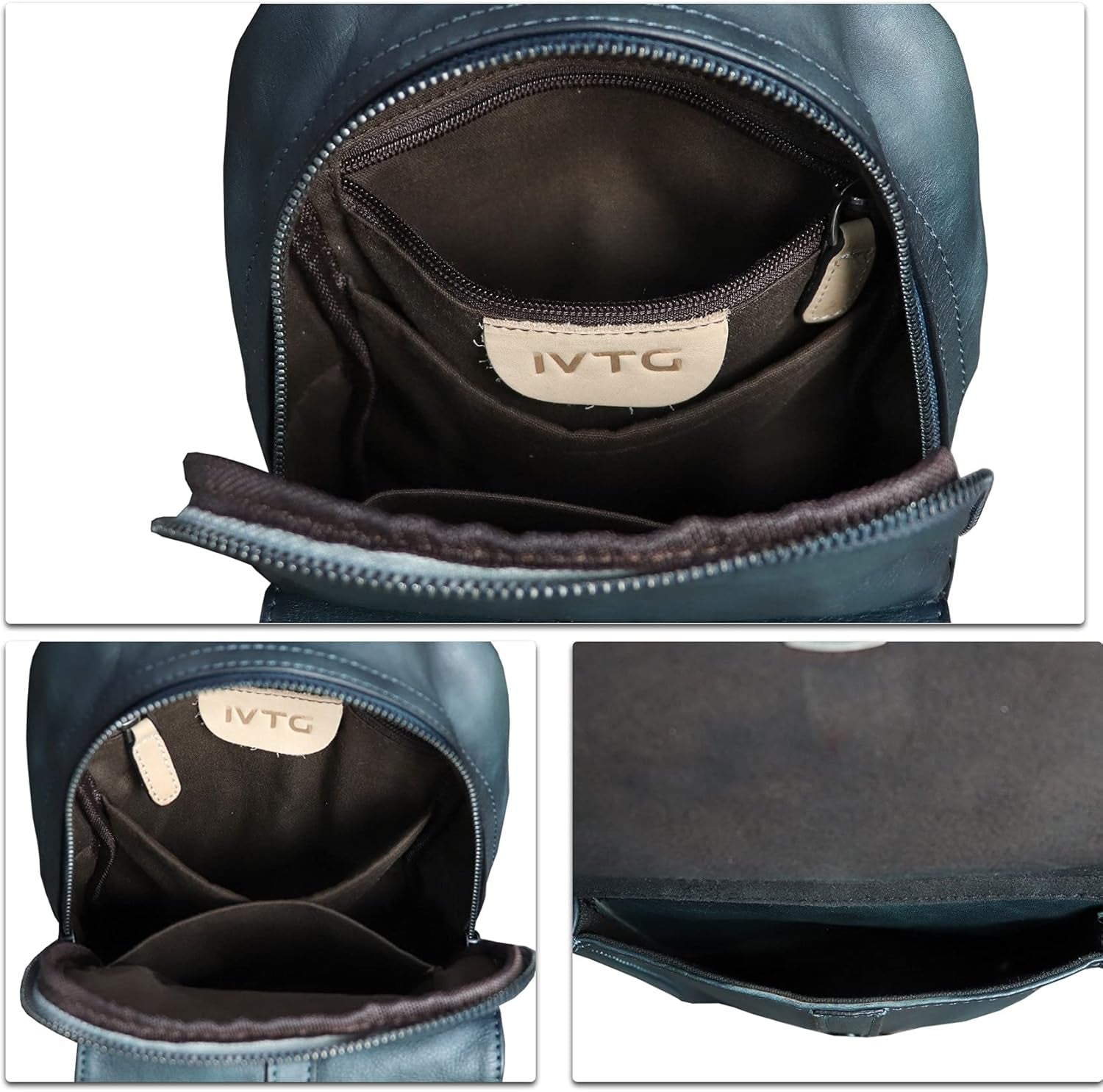 Genuine Leather Sling Bag Casual Shoulder Hiking Backpack Vintage Handmade Crossbody Bag Retro Chest Daypack (Navyblue)