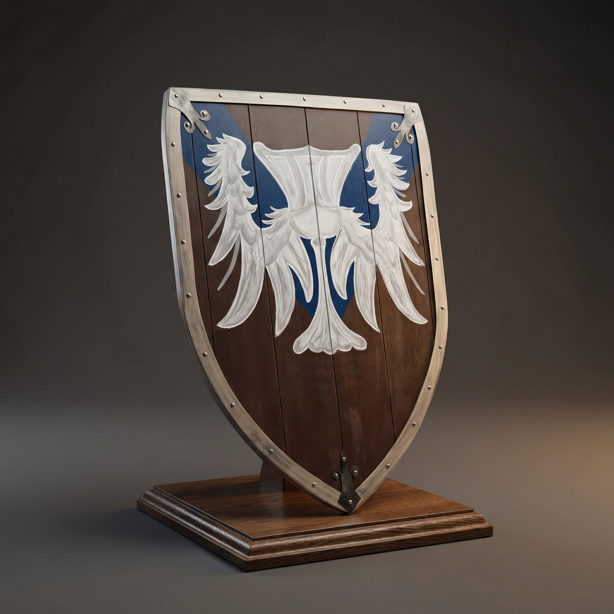 Handcrafted Medieval Winged Crest Shield – Vintage Wooden Wall Decor