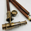 Vintage Telescope Walking Stick with Working Brass Telescope & Compass – 3-in-1 Collapsible Design Antique Finish