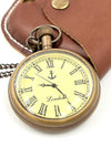 Victoria London Antiqued Brass Pocket Watch – Timeless Elegance in a Leather Case