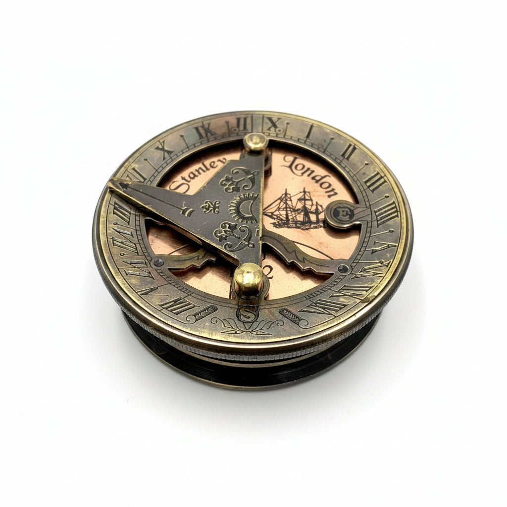 Handcrafted Stanley London Replica sundial compass with wooden box