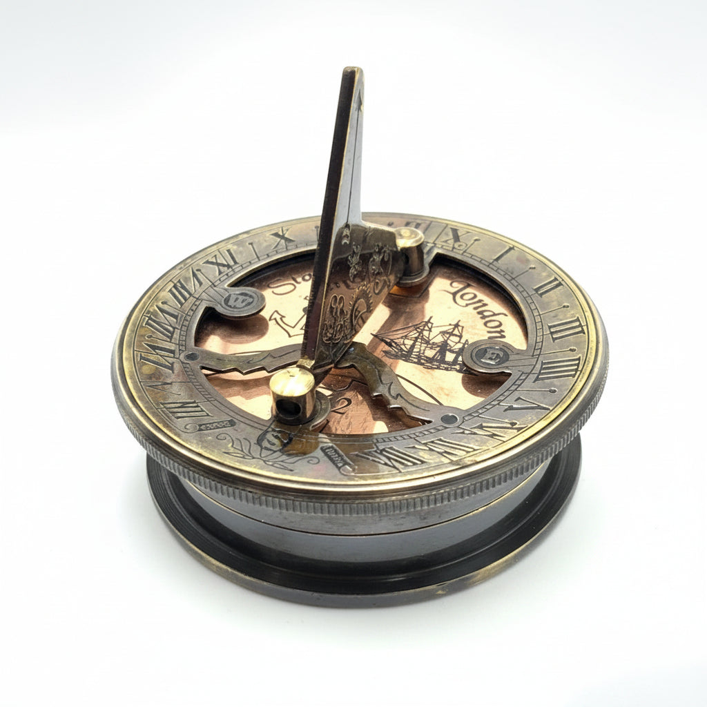 Handcrafted Stanley London Replica sundial compass with wooden box