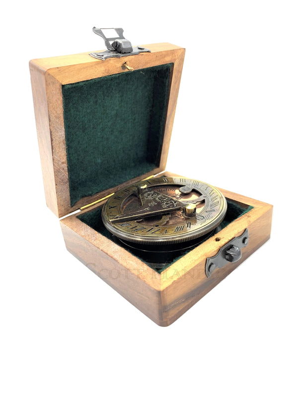 Handcrafted Stanley London Replica sundial compass with wooden box