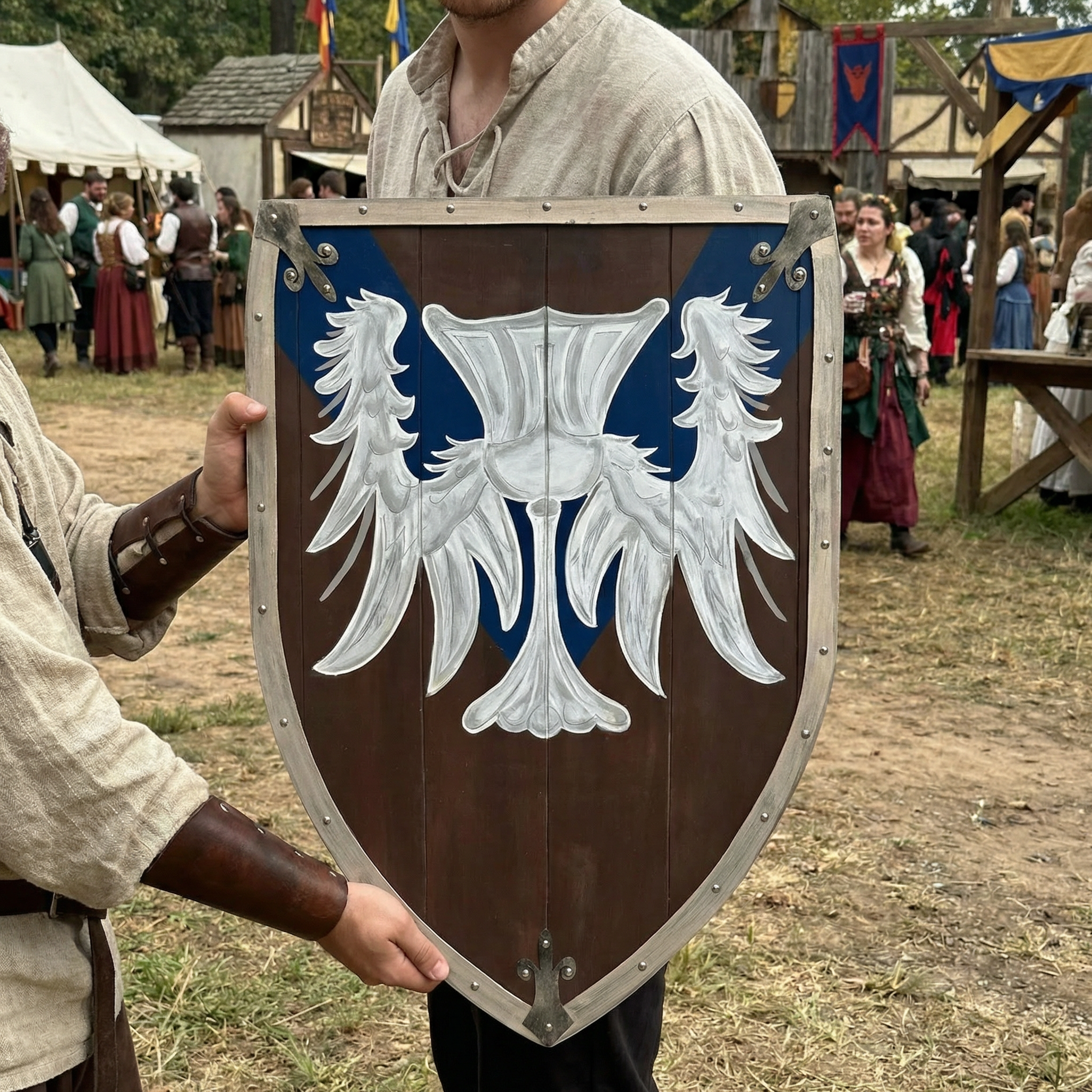 Handcrafted Medieval Winged Crest Shield – Vintage Wooden Wall Decor