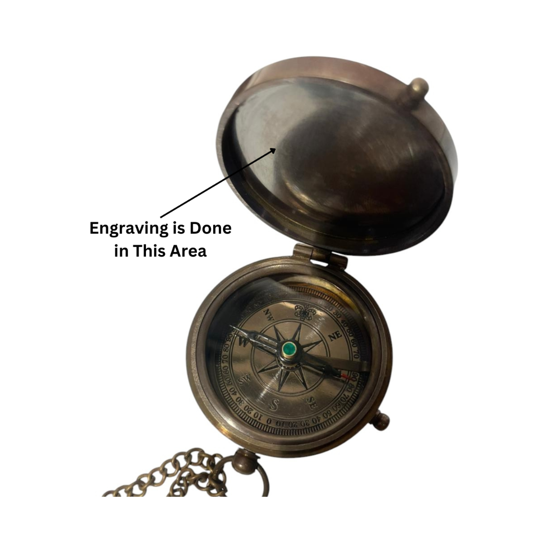 Handcrafted Brass Compass Explorer’s Essential with Chain & Leather Case – Personalizable