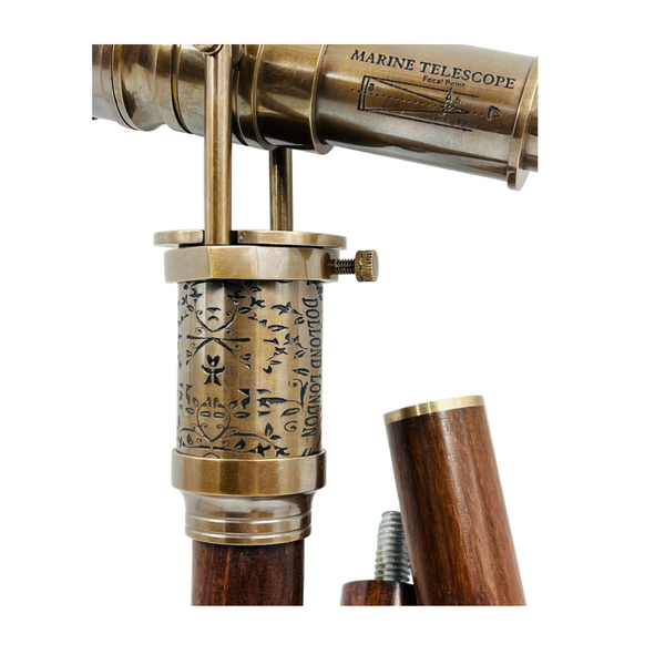 Vintage Telescope Walking Stick with Working Brass Telescope & Compass – 3-in-1 Collapsible Design Antique Finish