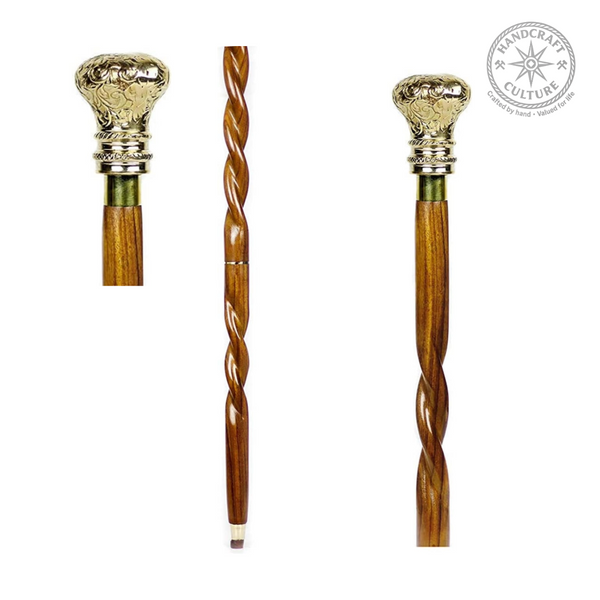 Handmade Spiral Rope Style Victorian Handcrafted Head Brass Walking Sticks.