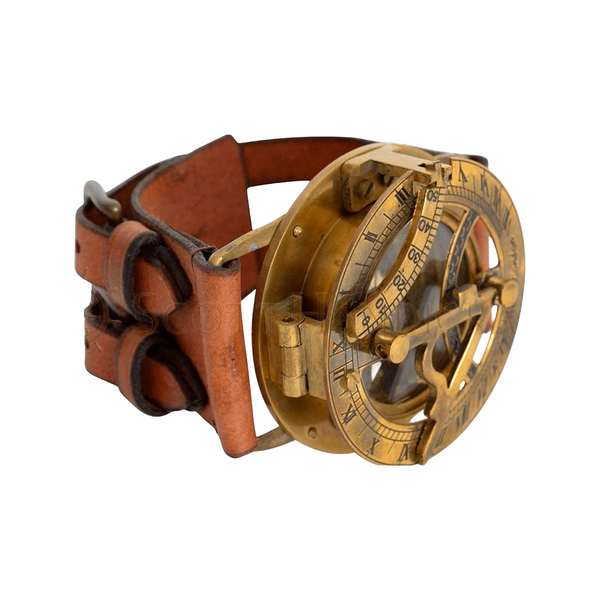 Brass Nautical Antique Steampunk Sundial Compass Wrist Watch W/Leather Bracelet.
