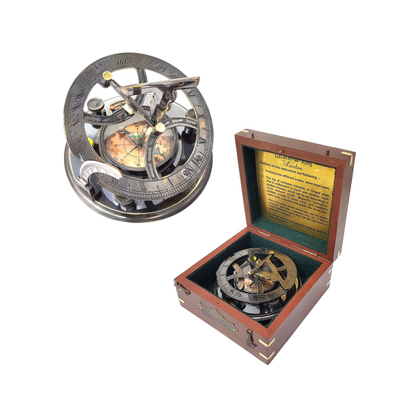 Nautical Sundial Compass in Rosewood Case – Vintage Gift for Explorers