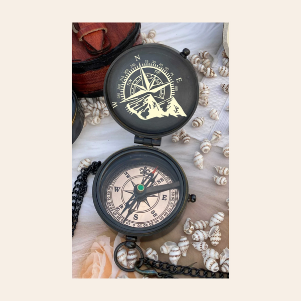 PERSONALIZED CHAIN COMPASS - CUSTOMIZABLE ENGRAVING GIFT WITH BAG