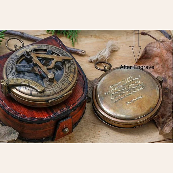 PERSONALIZED SUNDIAL COMPASS - CUSTOMIZABLE ENGRAVING  GIFT WITH BAG