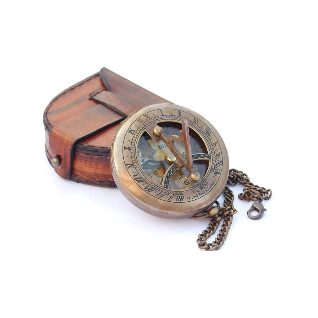SUNDIAL COMPASS WITH LEATHER BAG