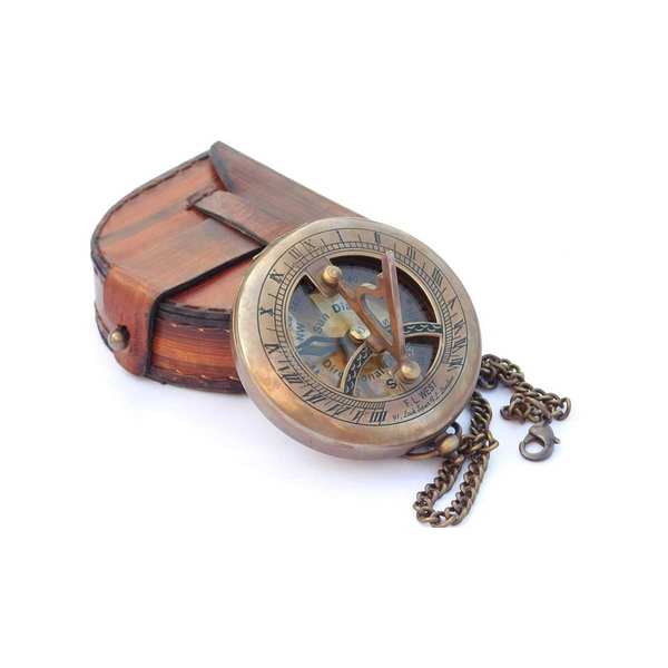 SUNDIAL COMPASS WITH LEATHER BAG