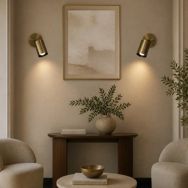 Mid Century Brass Wall Sconce: Italian Cylinder Lamp, Bedside Reading Light