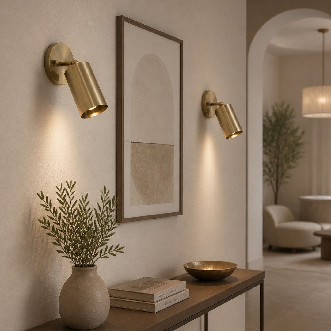 Mid Century Brass Wall Sconce: Italian Cylinder Lamp, Bedside Reading Light
