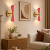 Mid Century Modern Brass Sconce, Dual White Shades, Adjustable Reading Lamp