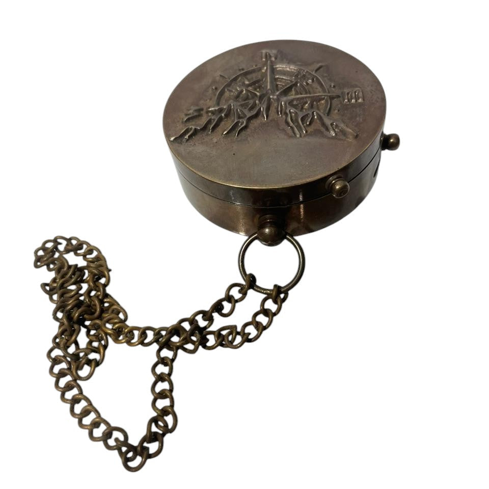 Handcrafted Brass Compass Explorer’s Essential with Chain & Leather Case – Personalizable