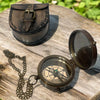 Handcrafted Brass Compass Explorer’s Essential with Chain & Leather Case – Personalizable