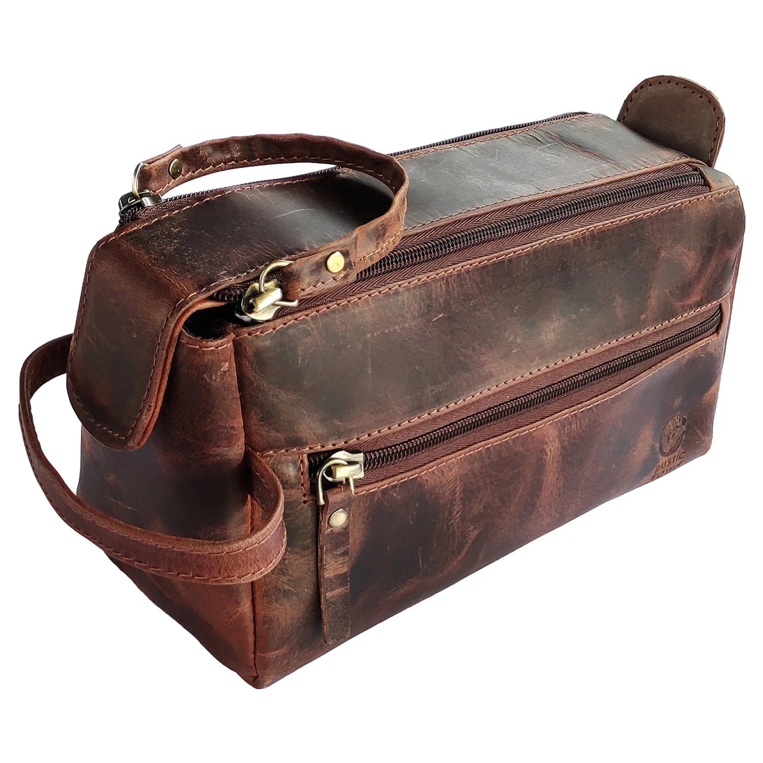Leather Toiletry Bag for Men & Women - Shaving Dopp Kit Travel Case Cosmetic Makeup Wash Bag by