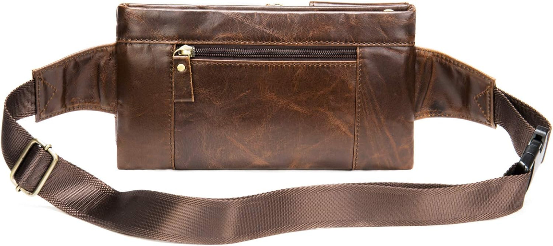Cowhide Waist Fanny Pack-Genuine Leather and Slim with Adjustable Waistband Oil Coffee