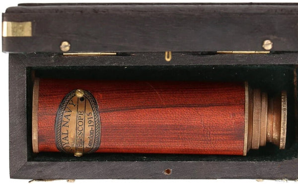 Antique Royal navy LONDON 1915 Model Brass Telescope with Wooden Box Vintage Maritime Collapsing Spyglass