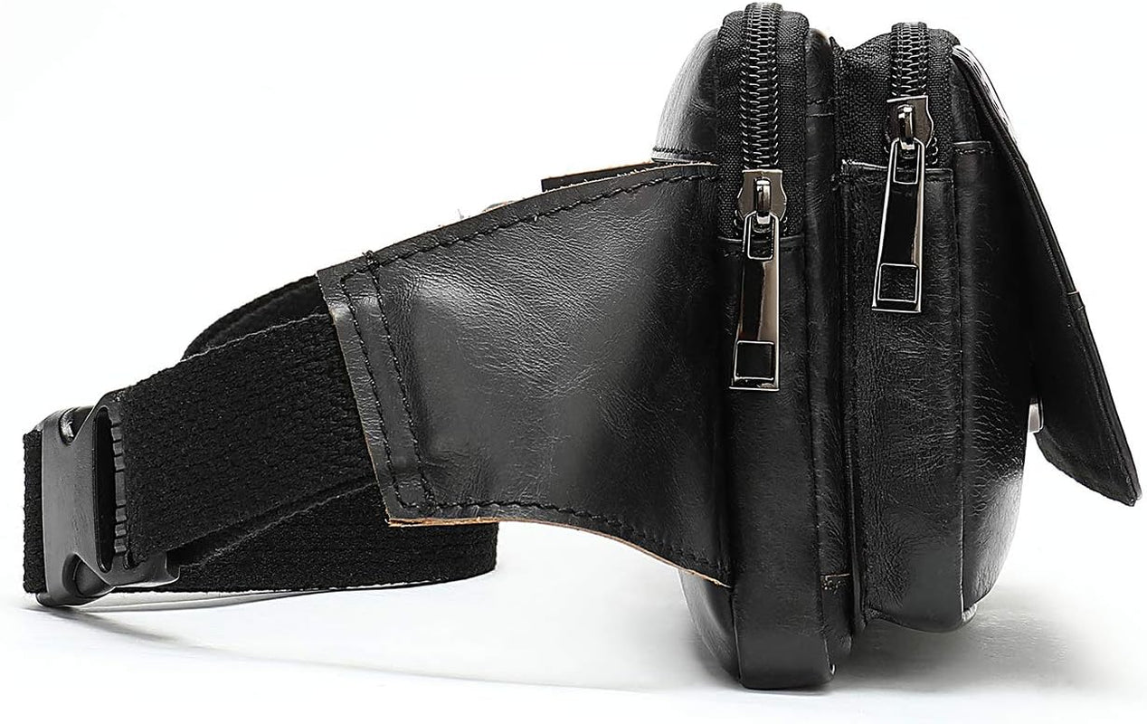 Fanny Pack for Men and Women, Leather Sling Waist Bag for Hiking Running Travel - Durable Cowhide Leather