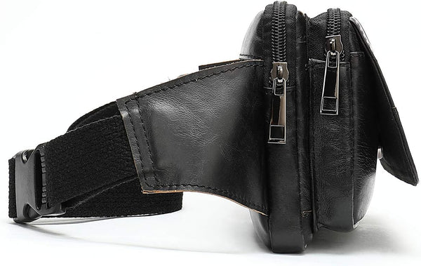 Fanny Pack for Men and Women, Leather Sling Waist Bag for Hiking Running Travel - Durable Cowhide Leather