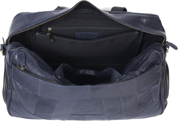 Aaron Leather Duffle Bag for Men, 30L Overnight Weekender Garment Duffel Bags for Travel, Carry on Mens Weekend Bag for Traveling, Gym, Luggage Bag, Perfect Classic Gift for Father'S Day - Navy Blue