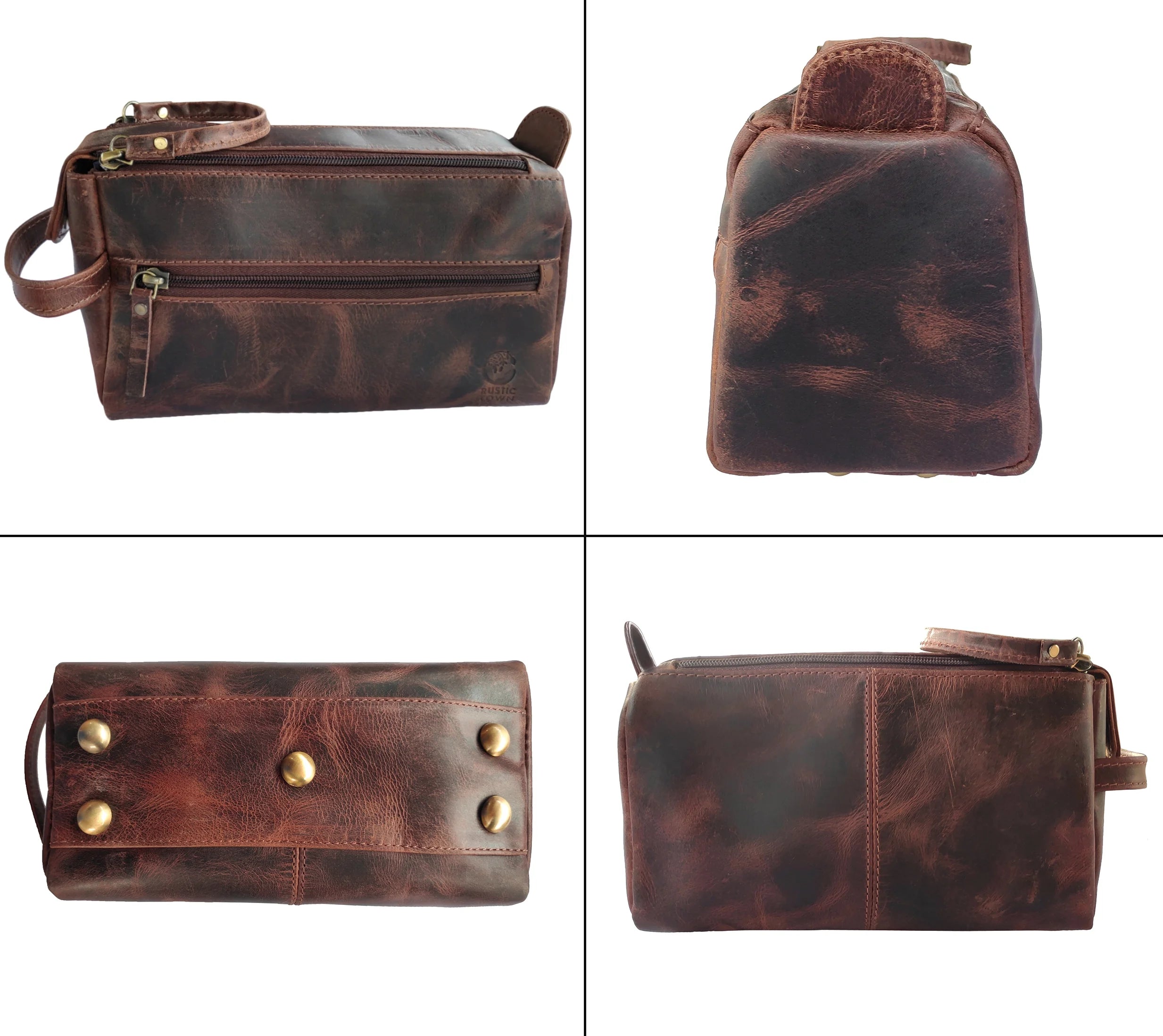 Leather Toiletry Bag for Men & Women - Shaving Dopp Kit Travel Case Cosmetic Makeup Wash Bag by