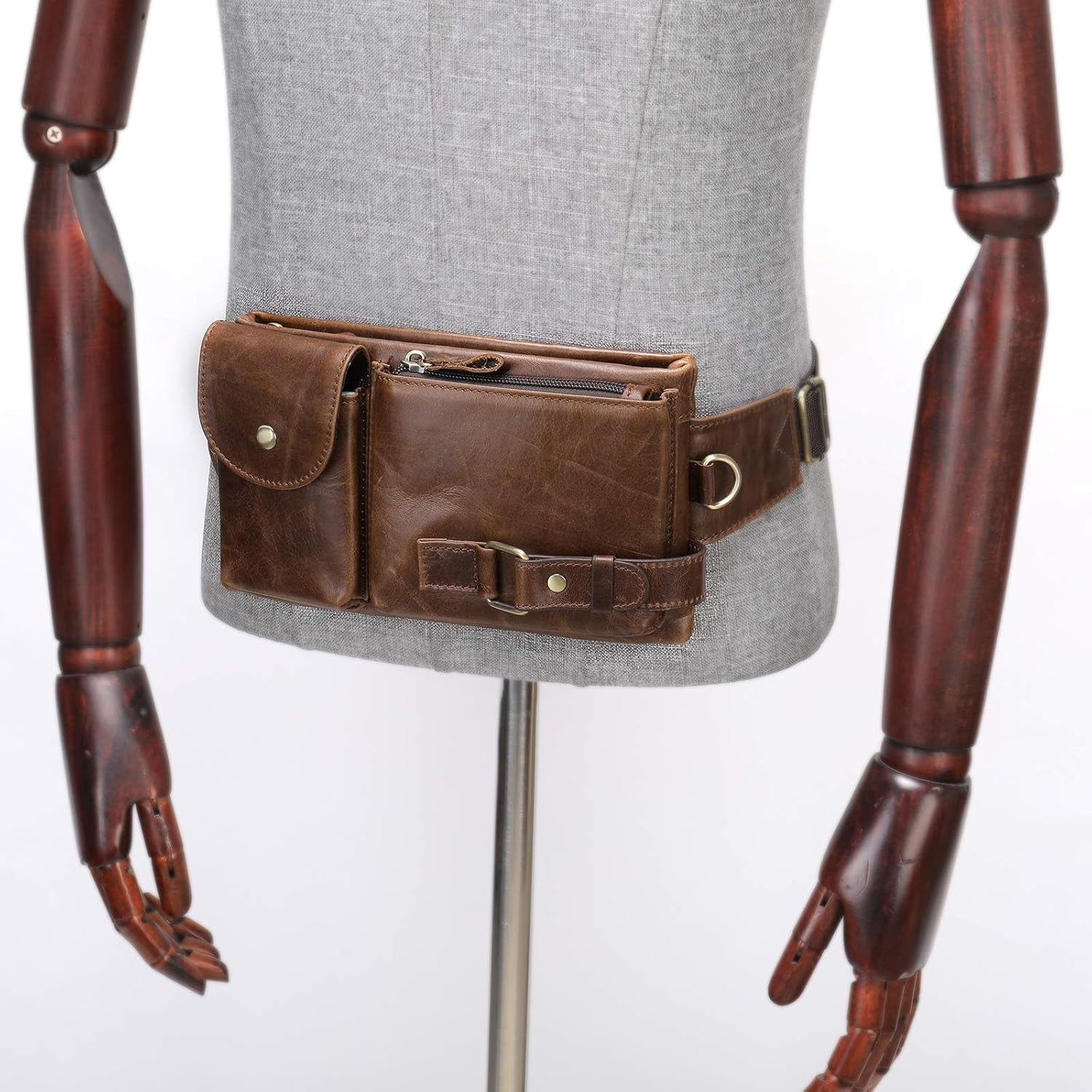 Cowhide Waist Fanny Pack-Genuine Leather and Slim with Adjustable Waistband Oil Coffee