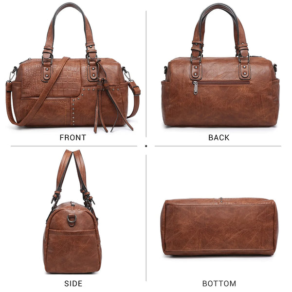 Women Soft Vegan Leather Barrel Bags Large Top Handle Totes Satchel Handbags Shoulder Purse